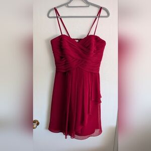 David's Bridal Strapless Red Chiffon Cocktail Dress